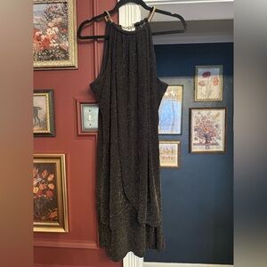 Jessica Simpson Shimmer Halter Swing Dress Black and Gold Size 14